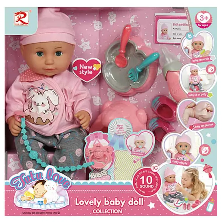 Babypop (35cm) “Drinkt & plast”