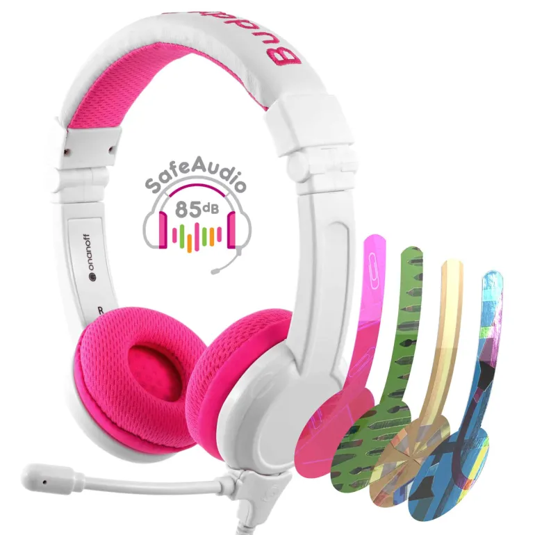 Buddyphones on ear met staafmicrofoon – roze