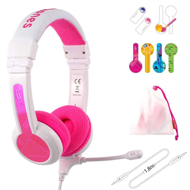 Buddyphones on ear met staafmicrofoon – roze