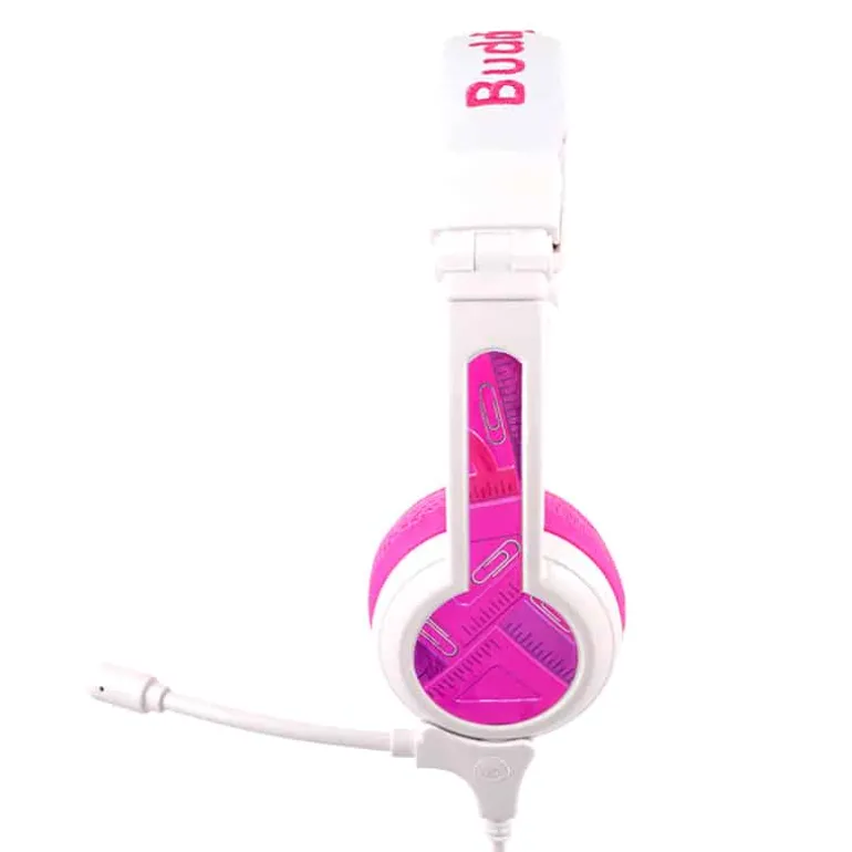 Buddyphones on ear met staafmicrofoon – roze