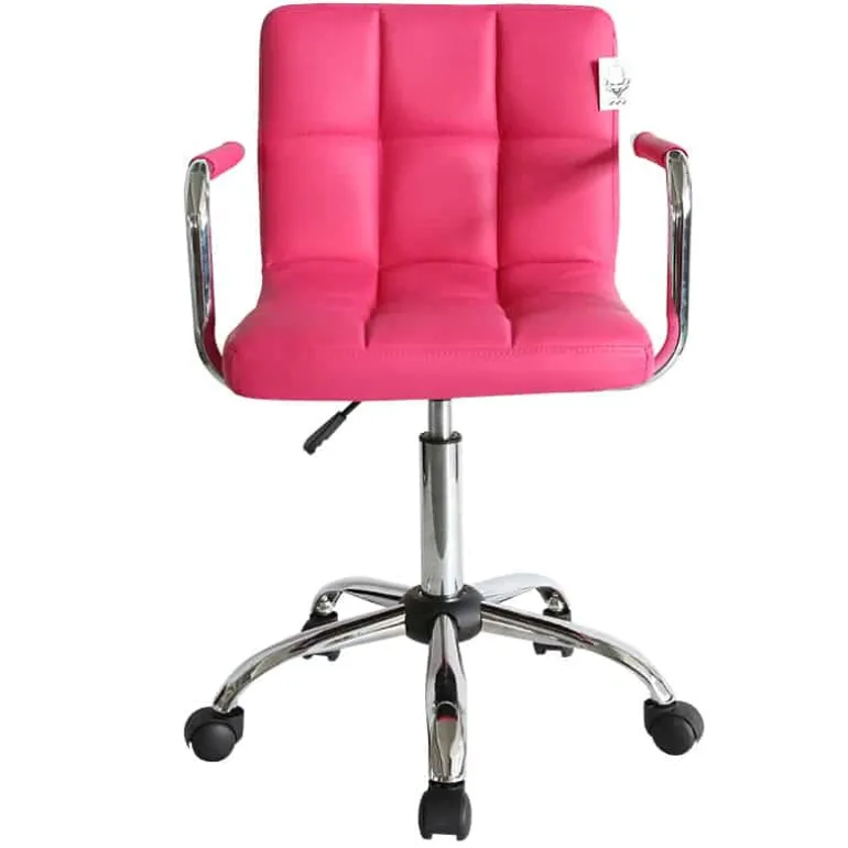 Bureelstoel roze met armleuning, verchroomd onderstel, verstelbaar