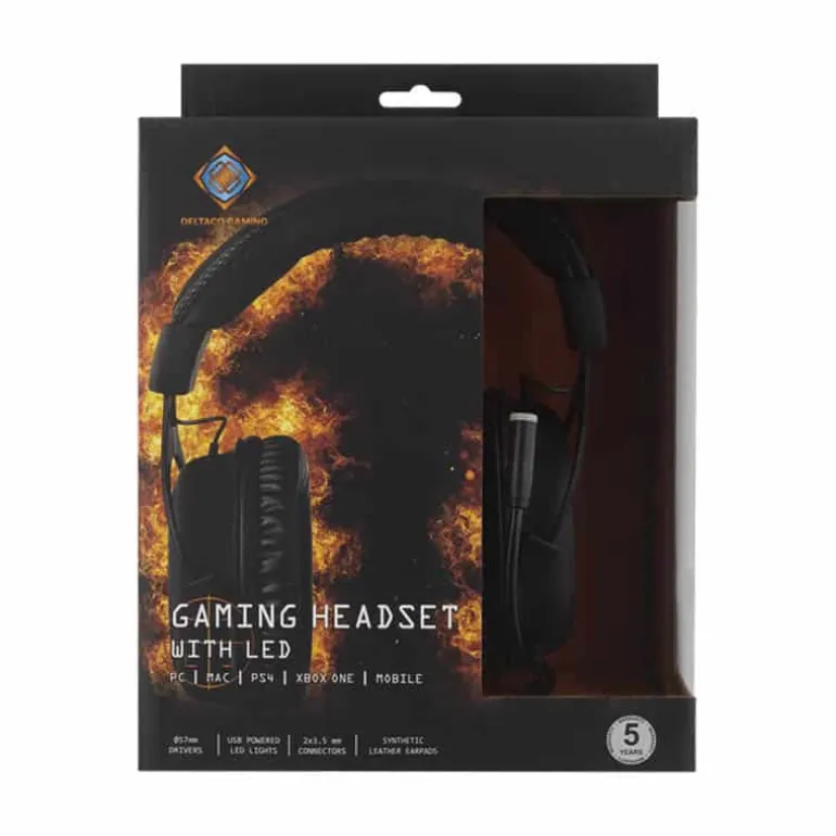 Deltaco Gaming Over-ear headphone mic met LED zwart