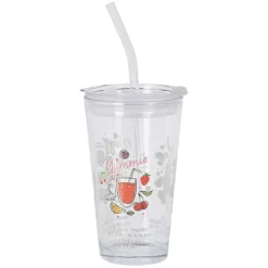 Drinkglas (400ml) met deksel & rietsje