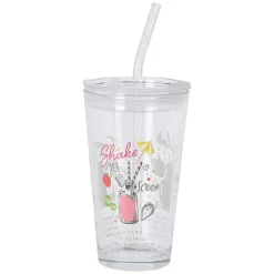 Drinkglas (400ml) met deksel & rietsje