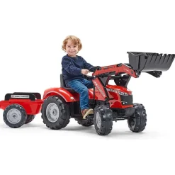 Falk Tractor met frontlader en aanhangwagen “Massey Ferguson” rood