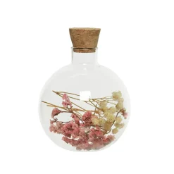 Fles glas (ø7xH9cm) met gedroogde bloemen