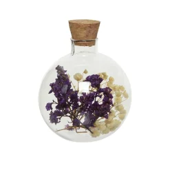 Fles glas (ø7xH9cm) met gedroogde bloemen