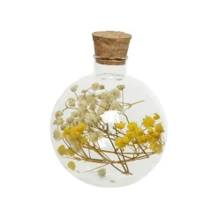 Fles glas (ø7xH9cm) met gedroogde bloemen