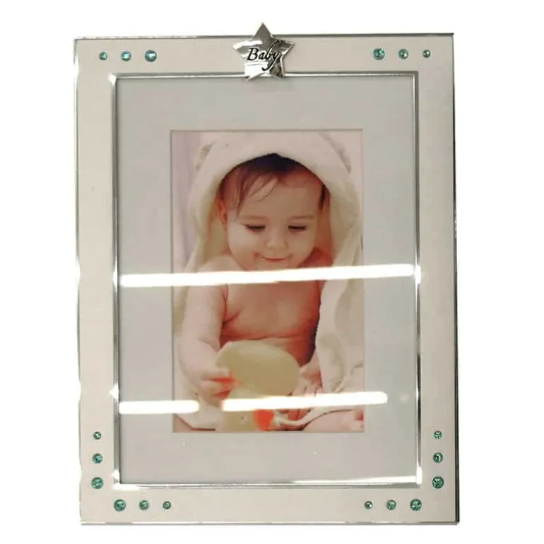 Fotokader alu/zink (10x15cm) zilver blauwe steentjes