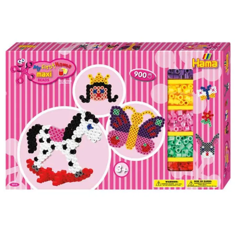 Hama Maxi parels geschenkdoos 900 st. + 2 pinborden vlinderhobbelpaard