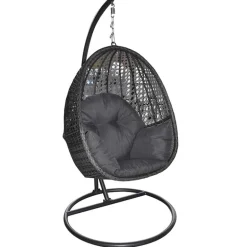 Hangzetel in rattan grijs met kussen donker grijs