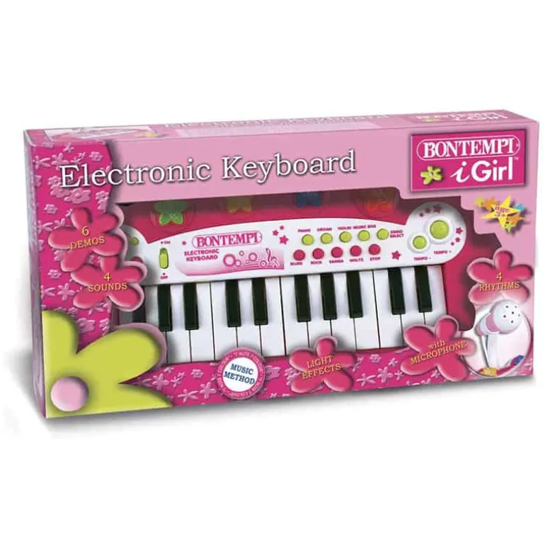 Keyboard electronisch 24 toetsen, met microfoon (roze)
