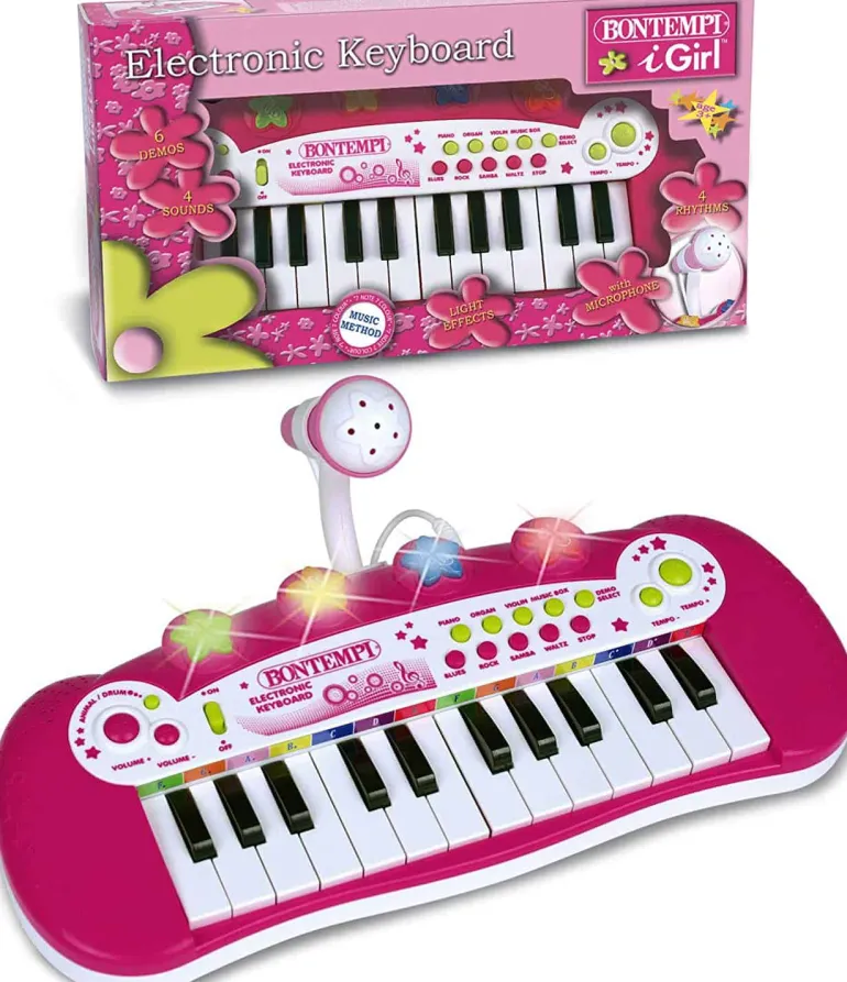 Keyboard electronisch 24 toetsen, met microfoon (roze)