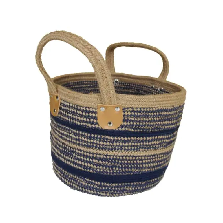 Mand stof (bruin/blauw) met grote handvaten 26xH21cm
