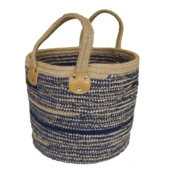 Mand stof (bruin/blauw) met grote handvaten 36xH40cm