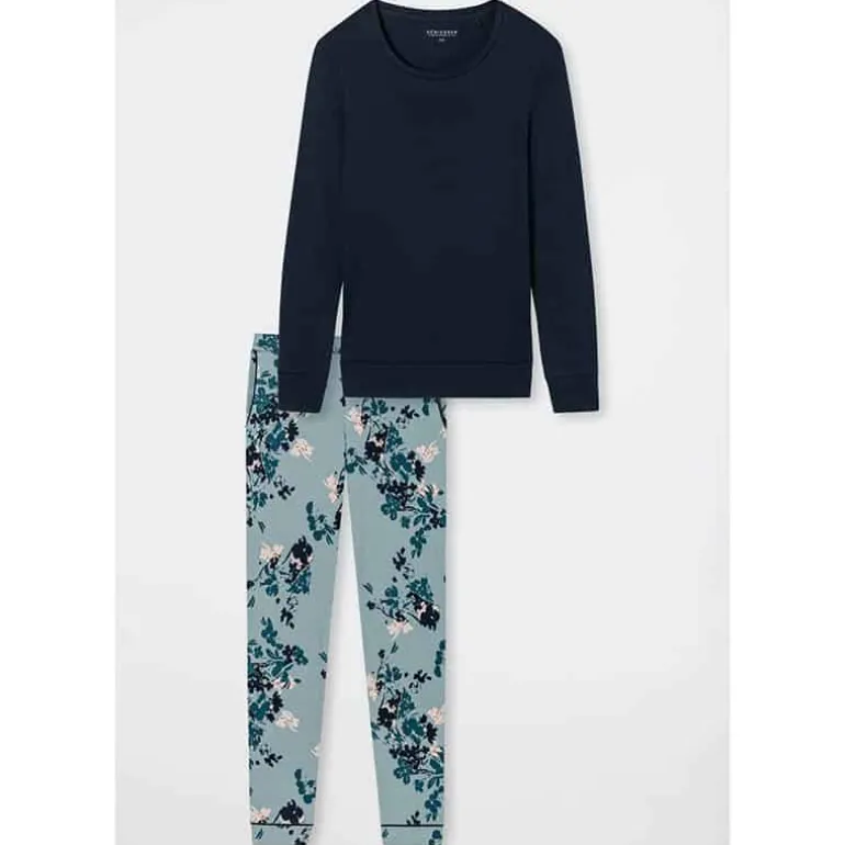 Schiesser Dames pyjama lang – grijs blauw