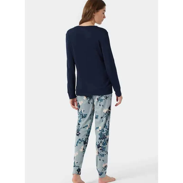 Schiesser Dames pyjama lang – grijs blauw