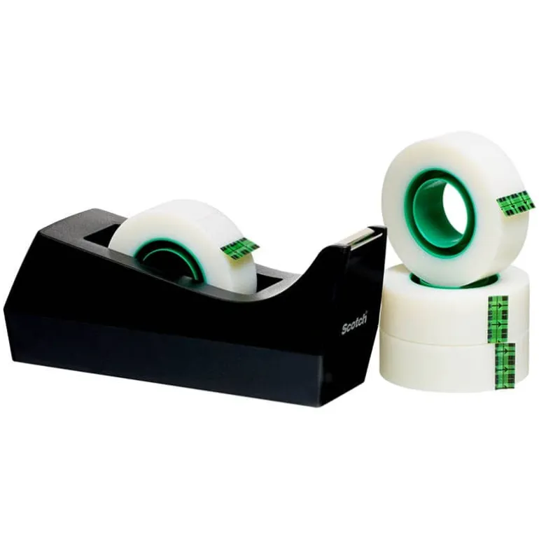 Scotch Plakband afroller zwart + 4 rollen