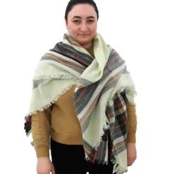 Sjaal vierkant geweven marine/camel