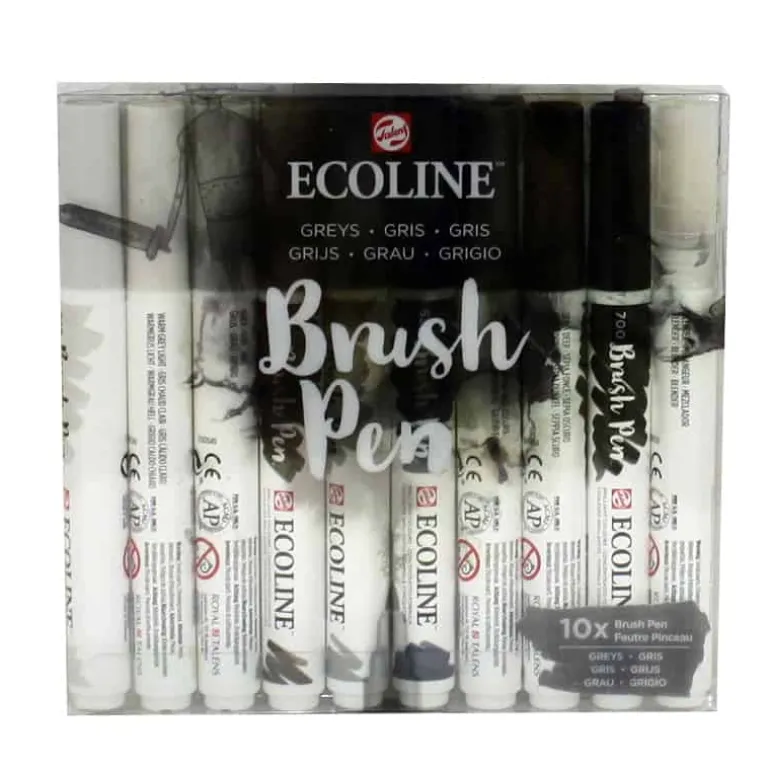 Talens Ecoline Brushpen – Grijs set (10st)