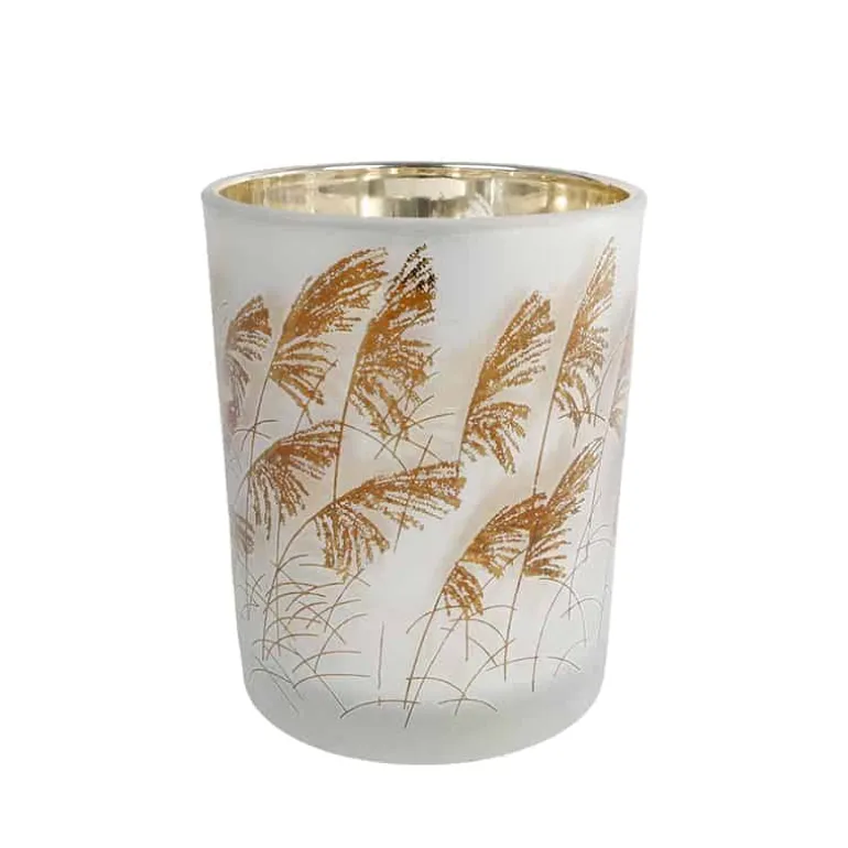 Theelichthouder Straw in glas (ø10xH12,5cm) grijs