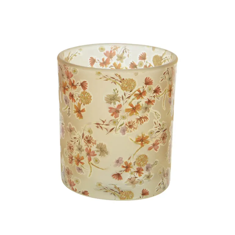 Theelichthouder (ø8xH9cm) glas bloemdeco
