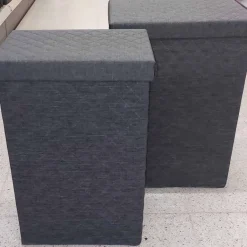 Wasmand (39x29xH54cm) stof grijs met deksel